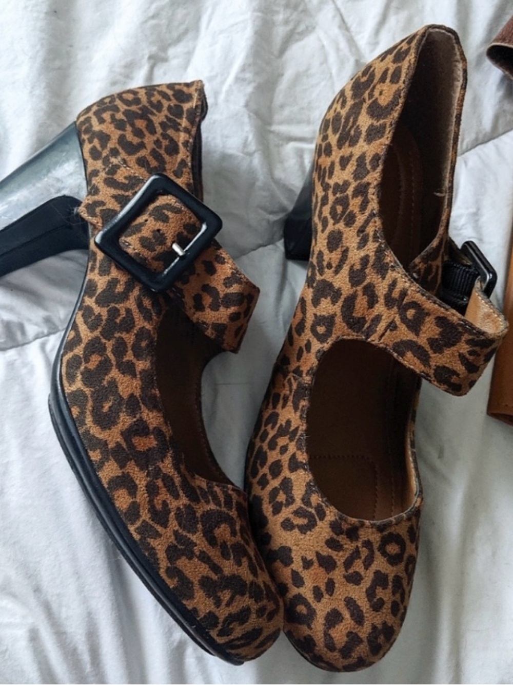 Jaclyn Smith Leopard Print Mary Jane Heels - Brown and Black